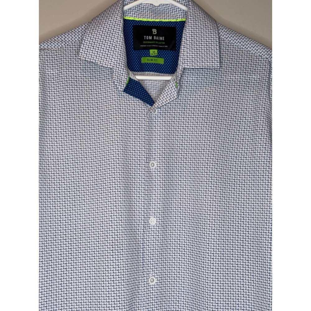 Tom Baine Performance Collection Slim Fit 4-Way Stretch Dress Shirt M Blue White - Picture 6 of 6